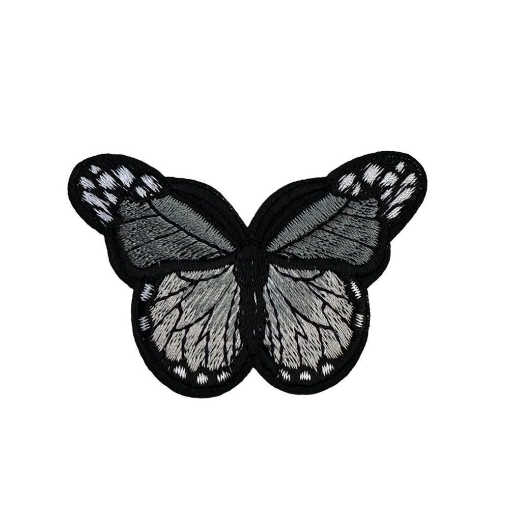 Silver Grey Butterfly Embroidered Patch